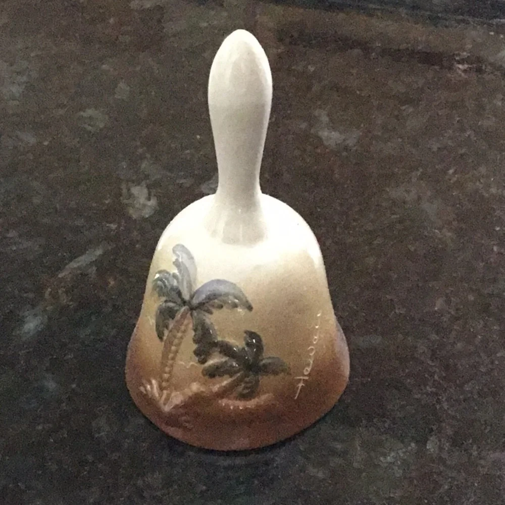 Hawaiian Palm Tree Bell Tropical Ceramic 5” Tall‎ Handcrafted